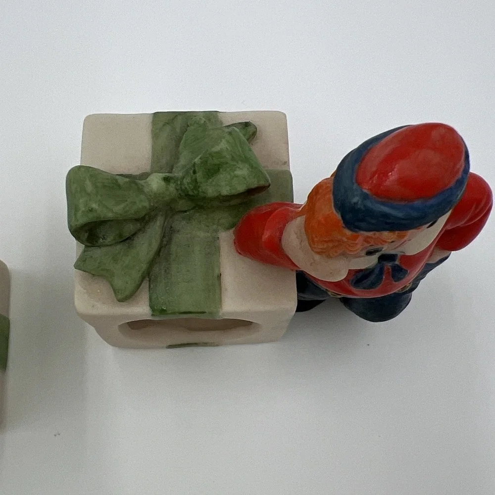 Raggedy Ann and Andy Ceramic Napkin Rings Vintage‎ Christmas Holiday Set of 2